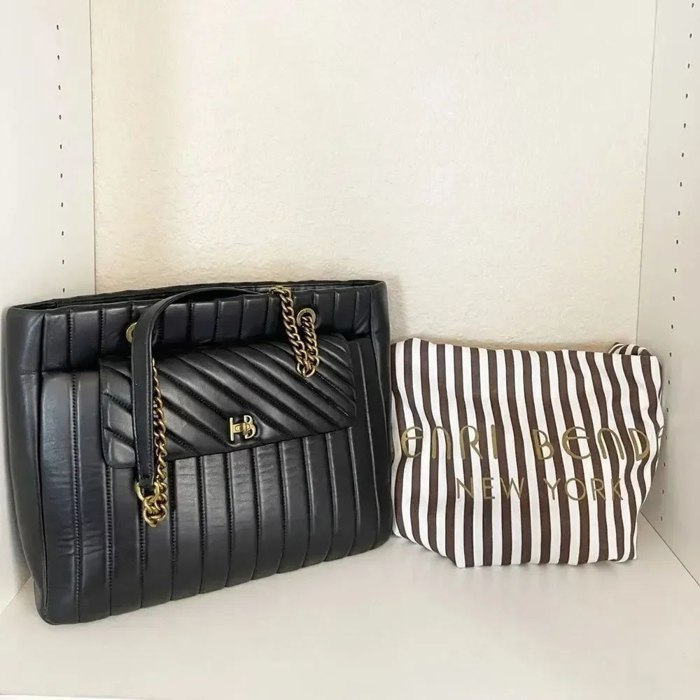 Henri Bendel Black Quilted Laptop Bag with chain handles
